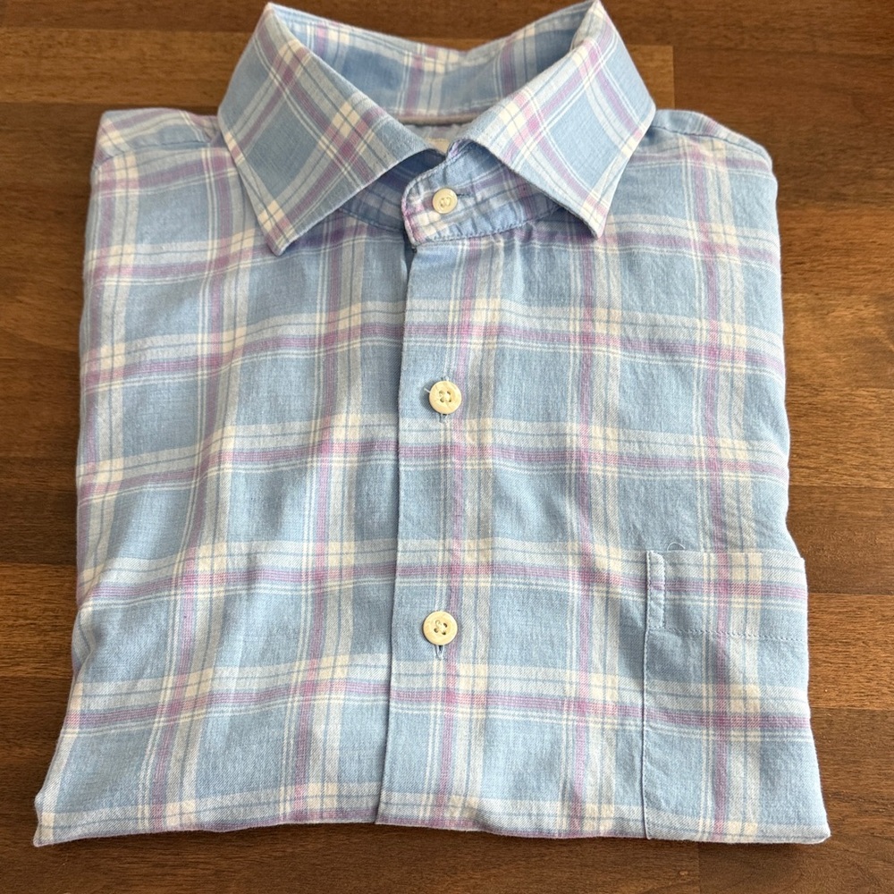Peter Millar Blue and Pink Checkered Shirt
